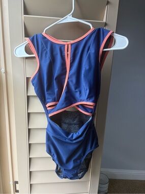 Five Dancewear Navy Blue Leotard with Coral Trim